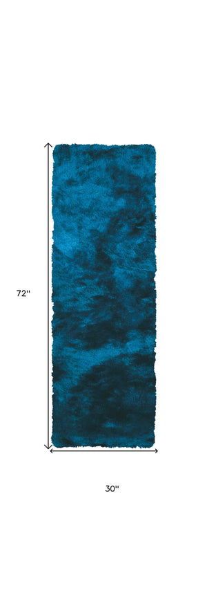 Homeroots 6' Runner Blue And Green Shag Hand Tufted Runner Rug Blue,Green Cotton Blend 511007