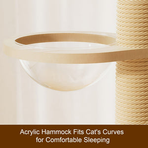 English Elm Floor to Ceiling Tension Mount Cat Tower with Sisal Post Hammock and Wood Condo Cave W3101P384990