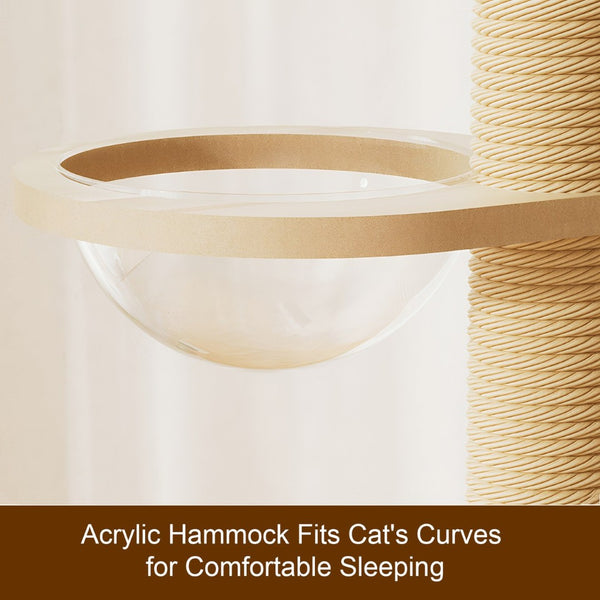 English Elm Floor to Ceiling Tension Mount Cat Tower with Sisal Post Hammock and Wood Condo Cave W3101P384990