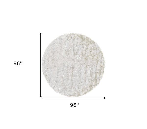 Homeroots 8' White Shag Hand Tufted Round Rug White Polyester 511015