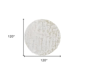 Homeroots 10' White Round Shag Tufted Handmade Area Rug White Polyester 511016