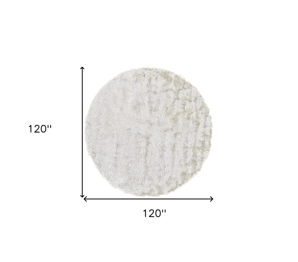 Homeroots 10' White Round Shag Tufted Handmade Area Rug White Polyester 511016