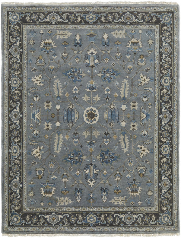 HomeRoots 8' Hand-Knotted Wool Floral Area Rug in Blue-Gray & Taupe – Stain Resistant, Timeless Elegance for Every Room 8' X 10' 511023