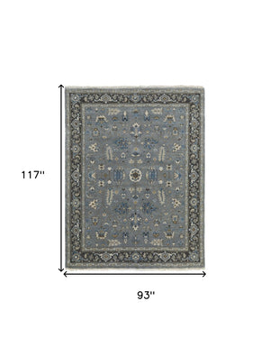 HomeRoots 8' Hand-Knotted Wool Floral Area Rug in Blue-Gray & Taupe – Stain Resistant, Timeless Elegance for Every Room 8' X 10' 511023