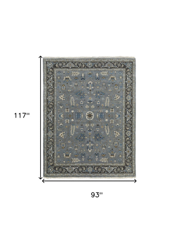 HomeRoots 8' Hand-Knotted Wool Floral Area Rug in Blue-Gray & Taupe – Stain Resistant, Timeless Elegance for Every Room 8' X 10' 511023