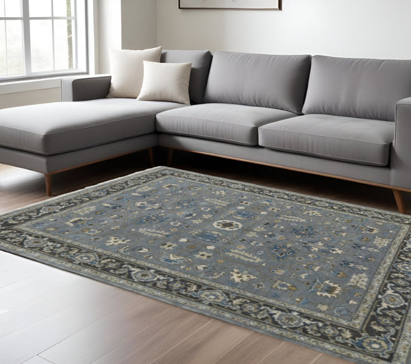 HomeRoots 8' Hand-Knotted Wool Floral Area Rug in Blue-Gray & Taupe – Stain Resistant, Timeless Elegance for Every Room 8' X 10' 511023