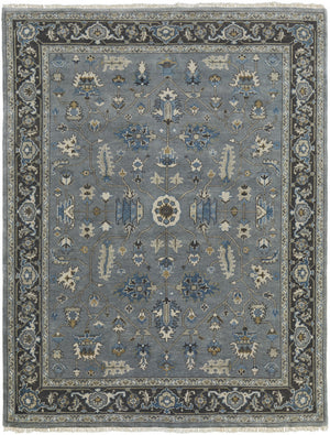 Homeroots 8' X 10' Blue Gray And Taupe Wool Floral Hand Knotted Stain Resistant Area Rug  Wool 511023