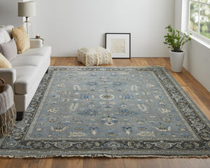 HomeRoots 8' Hand-Knotted Wool Floral Area Rug in Blue-Gray & Taupe – Stain Resistant, Timeless Elegance for Every Room 8' X 10' 511023