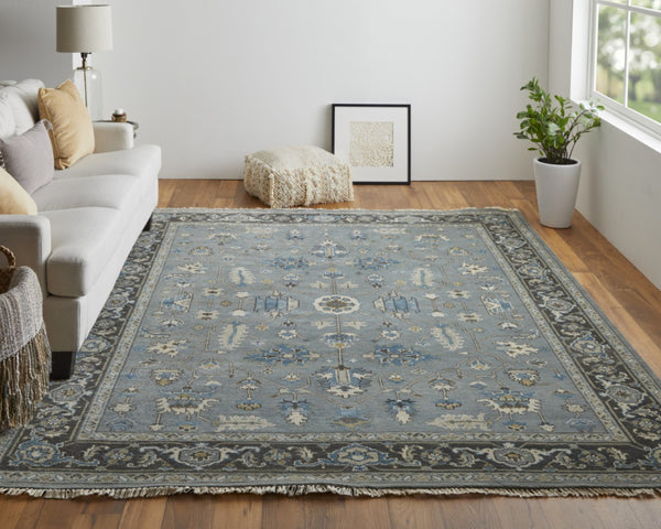 HomeRoots 8' Hand-Knotted Wool Floral Area Rug in Blue-Gray & Taupe – Stain Resistant, Timeless Elegance for Every Room 8' X 10' 511023