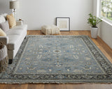 Homeroots 8' X 10' Blue Gray And Taupe Wool Floral Hand Knotted Stain Resistant Area Rug  Wool 511023