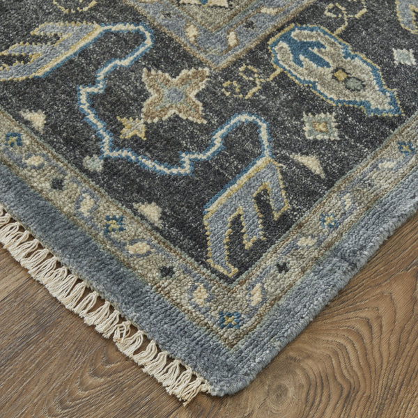 Homeroots 5' X 8' Blue Gray And Taupe Wool Floral Hand Knotted Stain Resistant Area Rug Blue,Gray,Taupe Wool 511027
