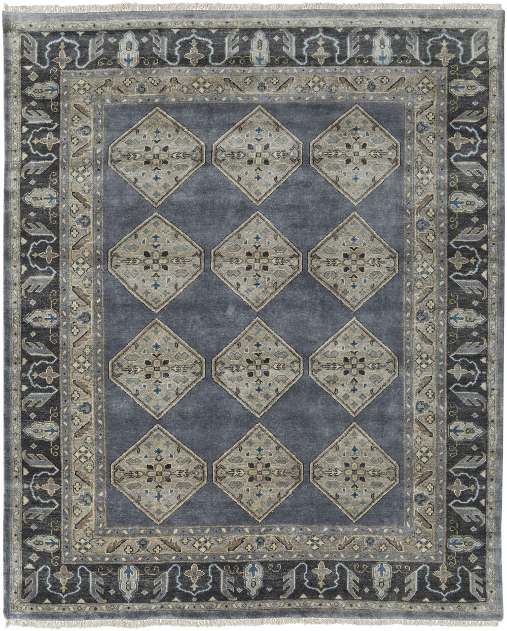 Homeroots 9' X 12' Blue And Gray Wool Floral Hand Knotted Area Rug Blue,Gray,Taupe Wool 511029