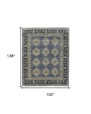 Homeroots 9' X 12' Blue And Gray Wool Floral Hand Knotted Area Rug Blue,Gray,Taupe Wool 511029