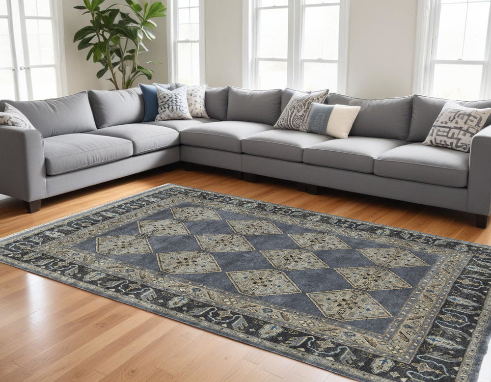 Homeroots 9' X 12' Blue And Gray Wool Floral Hand Knotted Area Rug Blue,Gray,Taupe Wool 511029