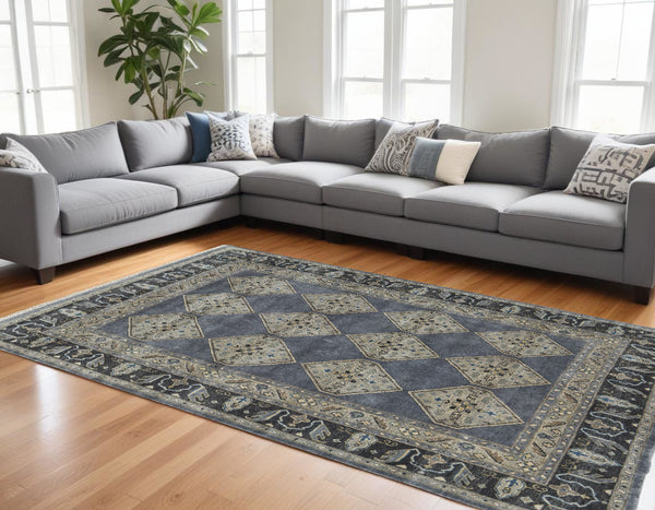 Homeroots 9' X 12' Blue And Gray Wool Floral Hand Knotted Area Rug Blue,Gray,Taupe Wool 511029