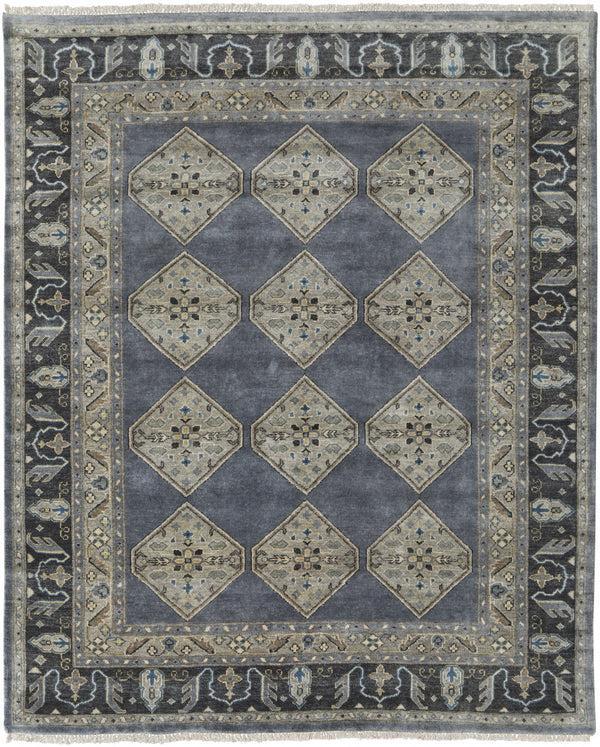 Homeroots 10' X 13' Blue Gray And Taupe Wool Floral Hand Knotted Stain Resistant Area Rug Blue,Gray,Taupe Wool 511030