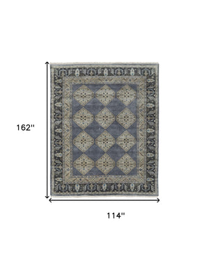 Homeroots 10' X 13' Blue Gray And Taupe Wool Floral Hand Knotted Stain Resistant Area Rug Blue,Gray,Taupe Wool 511030
