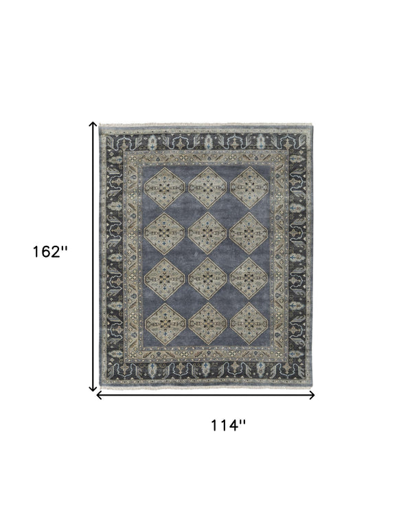 Homeroots 10' X 13' Blue Gray And Taupe Wool Floral Hand Knotted Stain Resistant Area Rug Blue,Gray,Taupe Wool 511030