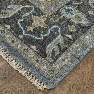 Homeroots 10' X 13' Blue Gray And Taupe Wool Floral Hand Knotted Stain Resistant Area Rug Blue,Gray,Taupe Wool 511030