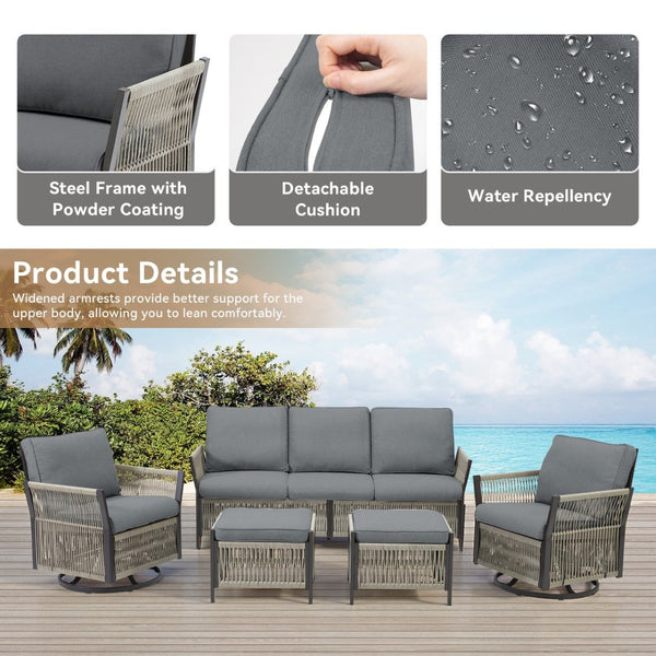 English Elm 73.2" Outdoor Handwoven Rattan 3 Seat Sofa with Olefin Cushions for Porch or Patio T3773P419402