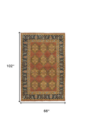 Homeroots 5' X 8' Tan Orange And Brown Wool Floral Hand Knotted Stain Resistant Area Rug Tan,Orange,Brown Wool 511032