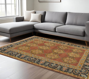 HomeRoots 9' Blue and Gray Floral Hand-Knotted Wool Area Rug - Elegant Design for Living Spaces and Durability 5' X 8' 511032