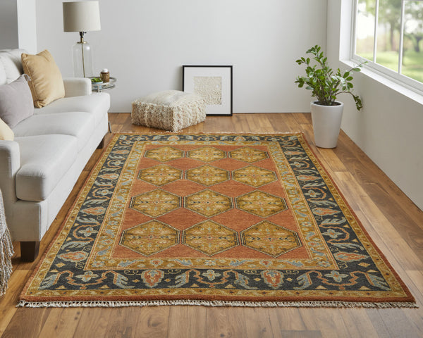 Homeroots 10' X 13' Tan Orange And Brown Wool Floral Hand Knotted Stain Resistant Area Rug Tan,Orange,Brown Wool 511035