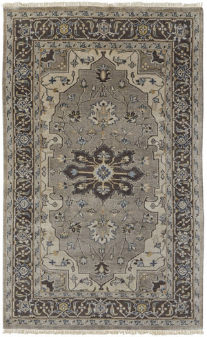 Homeroots 5' X 8' Gray Taupe And Blue Wool Floral Hand Knotted Stain Resistant Area Rug  Wool 511037