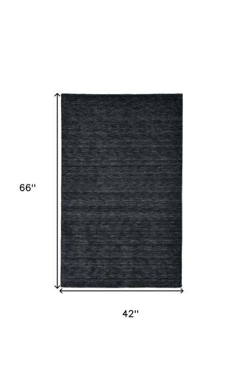 Homeroots 4' Black Wool Hand Woven Area Rug - Stain Resistant, Unique Artisan Craftsmanship For Modern Spaces 4' X 6' Wool 511042