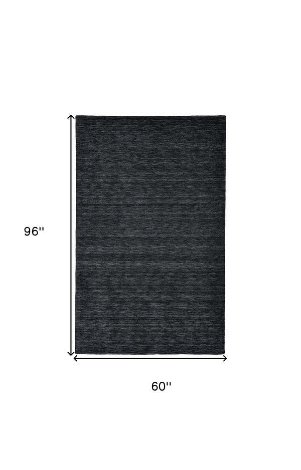 Homeroots 5' X 8' Black Wool Hand Woven Area Rug Black Wool 511043