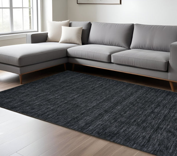 HomeRoots 4' Hand Woven Black Wool Area Rug - Timeless Elegance, Durable Comfort for Modern Living Spaces 10' X 13' 511045