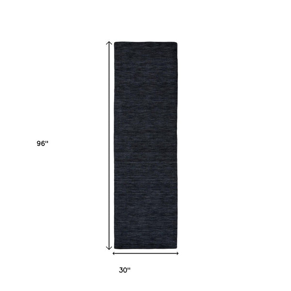 HomeRoots 4' Hand Woven Black Wool Area Rug - Timeless Elegance, Durable Comfort for Modern Living Spaces 8' Runner 511046