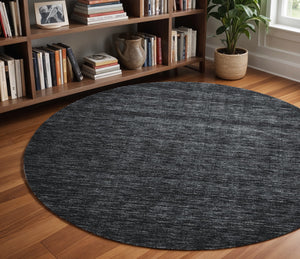 Homeroots 4' Black Wool Hand Woven Area Rug - Stain Resistant, Unique Artisan Craftsmanship For Modern Spaces 8' Round Wool 511047