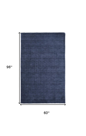 Homeroots 5' X 8' Blue Wool Hand Woven Area Rug Blue Wool 511051