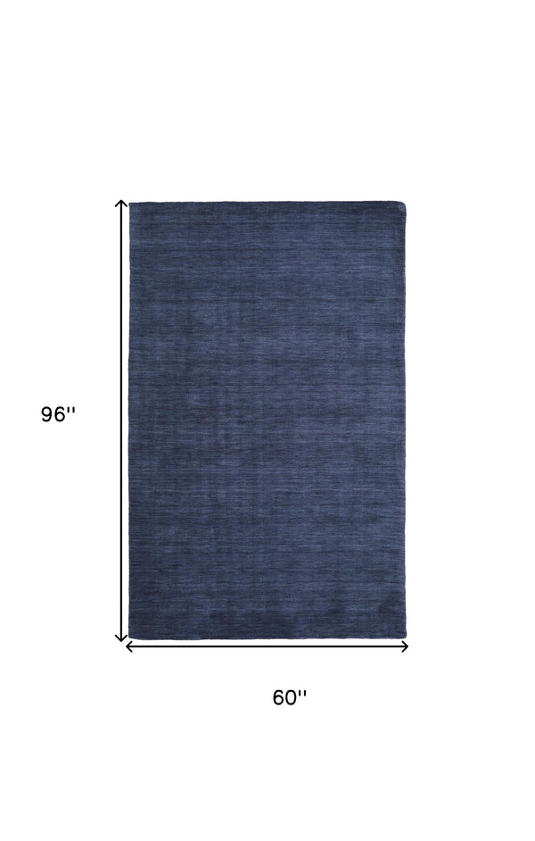 Homeroots 5' X 8' Blue Wool Hand Woven Area Rug Blue Wool 511051
