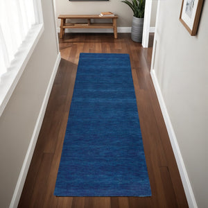HomeRoots 4' Hand Woven Black Wool Area Rug - Timeless Elegance, Durable Comfort for Modern Living Spaces Blue 8' Runner 511054