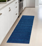 Homeroots 8' Runner Blue Hand Woven Runner Rug Blue Wool Blend 511054