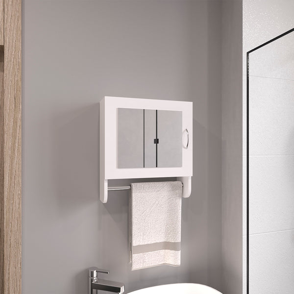 English Elm BOTIQ Mirrored Medicine Cabinet with Towel Rack and Two Interior Shelves for Compact Spaces White 20.3 L x 18.4 W x 2.4 H B070P242488