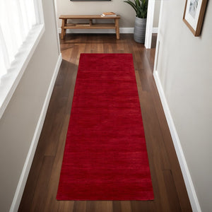 HomeRoots 4' Hand Woven Black Wool Area Rug - Timeless Elegance, Durable Comfort for Modern Living Spaces Red 8' Runner 511070