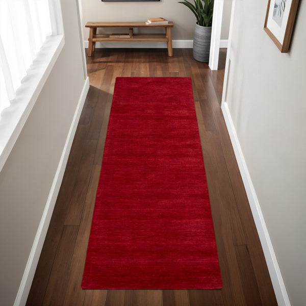 HomeRoots 4' Hand Woven Black Wool Area Rug - Timeless Elegance, Durable Comfort for Modern Living Spaces Red 8' Runner 511070