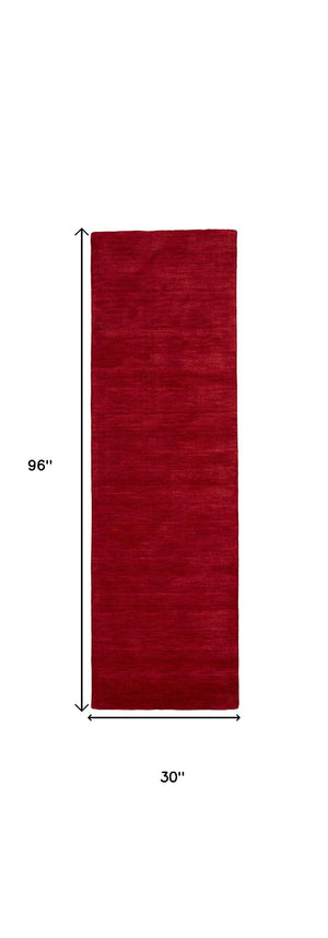 Homeroots 8' Runner Red Hand Woven Runner Rug Red Wool Blend 511070