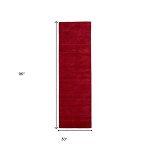 HomeRoots 4' Hand Woven Black Wool Area Rug - Timeless Elegance, Durable Comfort for Modern Living Spaces Red 8' Runner 511070
