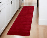 Homeroots 8' Runner Red Hand Woven Runner Rug Red Wool Blend 511070