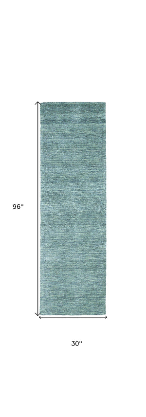 Homeroots 8' Runner Gray And Blue Hand Woven Runner Rug Gray,Blue Wool Blend 511086
