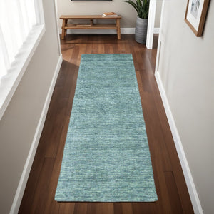 HomeRoots 4' Hand Woven Black Wool Area Rug - Timeless Elegance, Durable Comfort for Modern Living Spaces Gray/Blue 8' Runner 511086