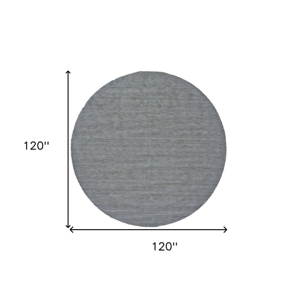 Homeroots 10' Blue And Gray Round Wool Hand Woven Area Rug Gray,Blue Wool 511088