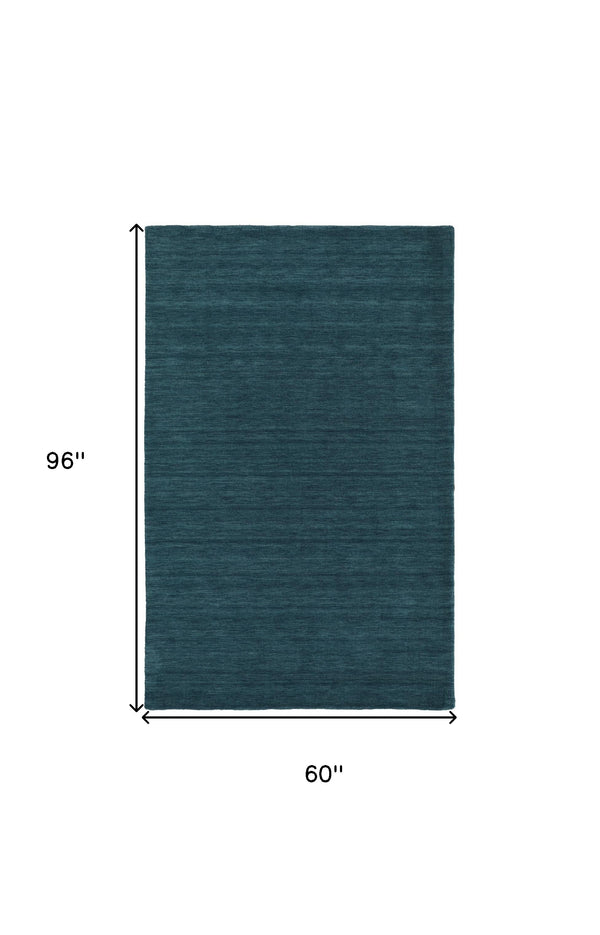 Homeroots 5' X 8' Blue And Green Wool Hand Woven Stain Resistant Area Rug Blue,Green Wool 511091