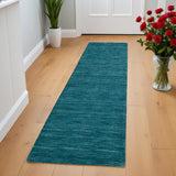 Homeroots 8' Runner Blue And Green Hand Woven Runner Rug Blue,Green Wool Blend 511094