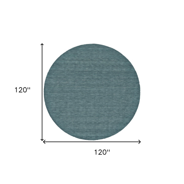 Homeroots 10' Blue And Green Round Wool Hand Woven Stain Resistant Area Rug Blue,Green Wool 511096
