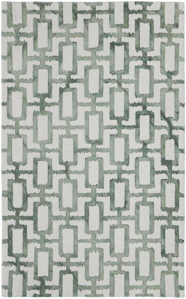 Homeroots 4' X 6' Ivory And Green Wool Geometric Tufted Handmade Area Rug Ivory,Green Wool 511098